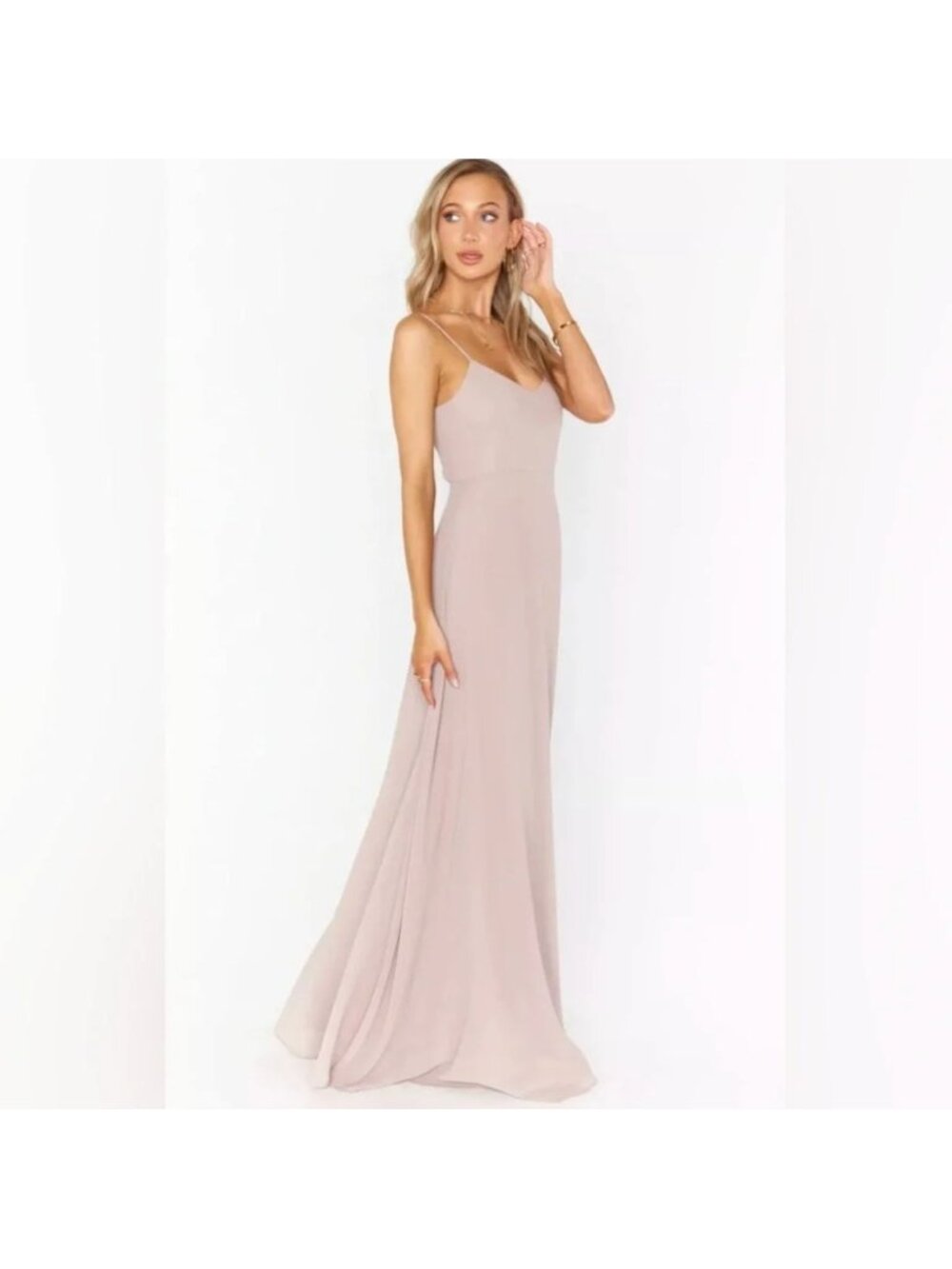 NWT Show Me Your Mumu Faith Chiffon Long Maxi Dress M Soft Beige